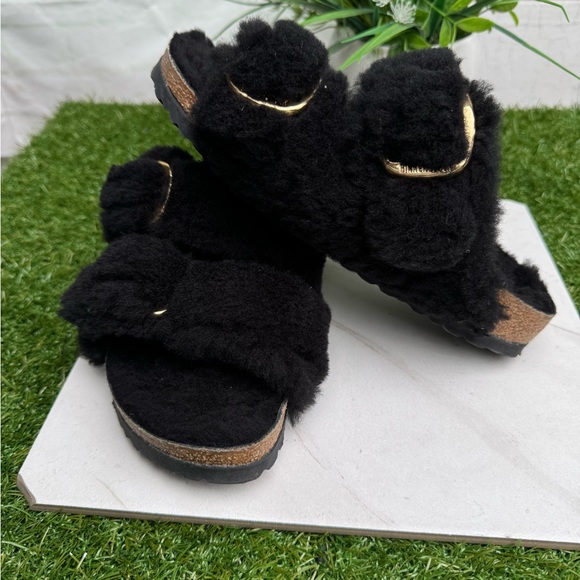 Women's Arizona Big Buckle Sandal Teddy Black size 39 US 8 - 8.5 women - Picture 8 of 16